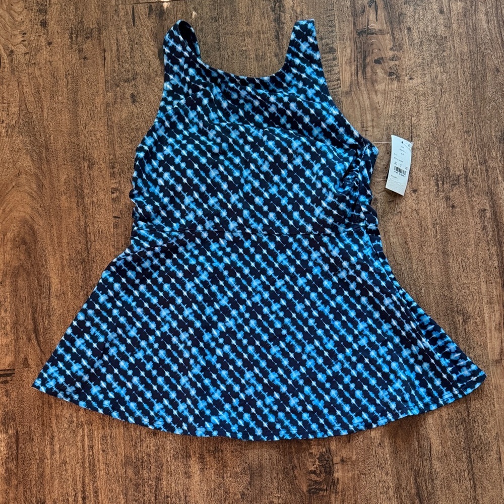 Lands' End Blue and Black Tie-Dye Tankini Top